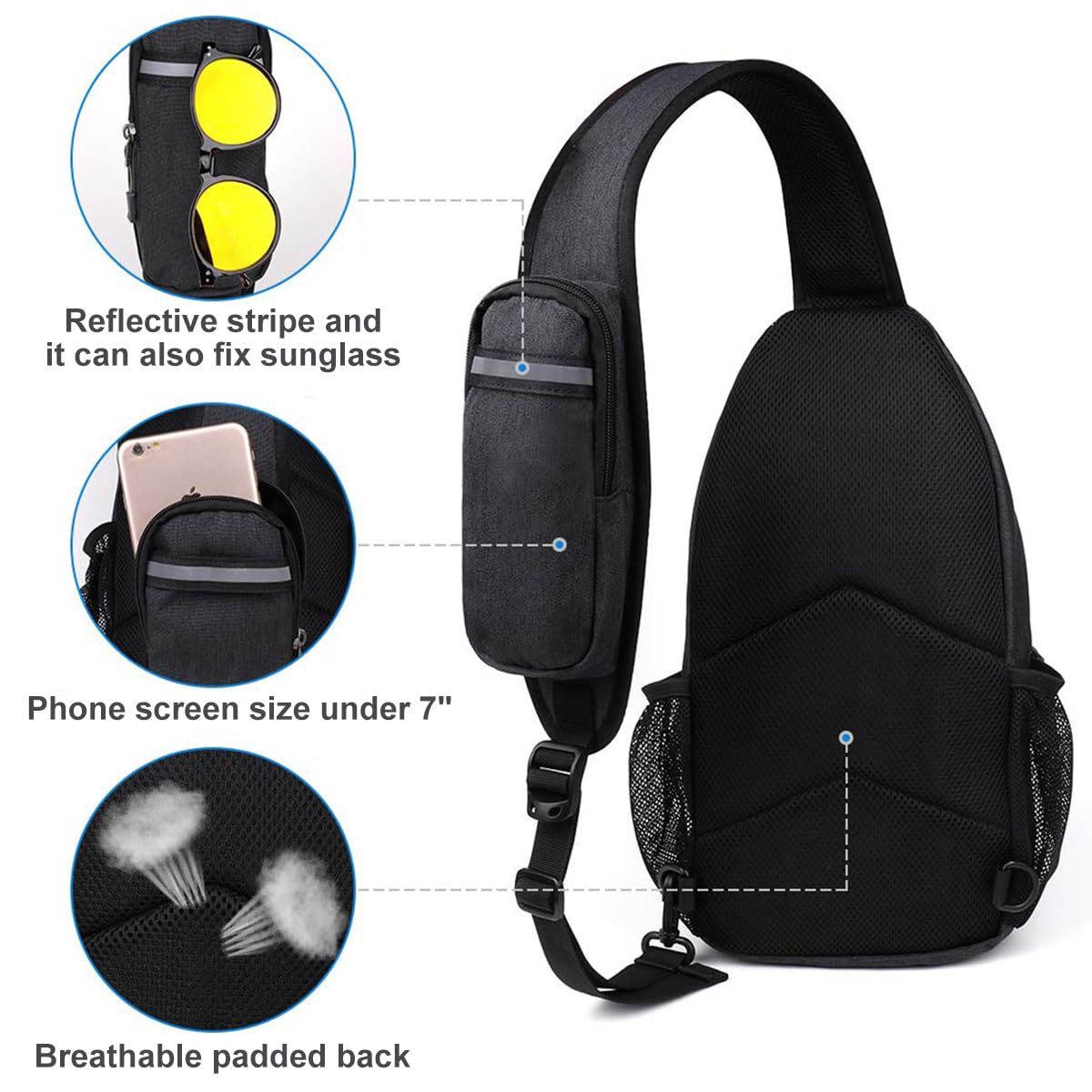 GUSTAVE Sling Bag for Men with 3 D-Rings Adjustable Strap and 15 in Compact Design | Sleek Black Crossbody for Travel