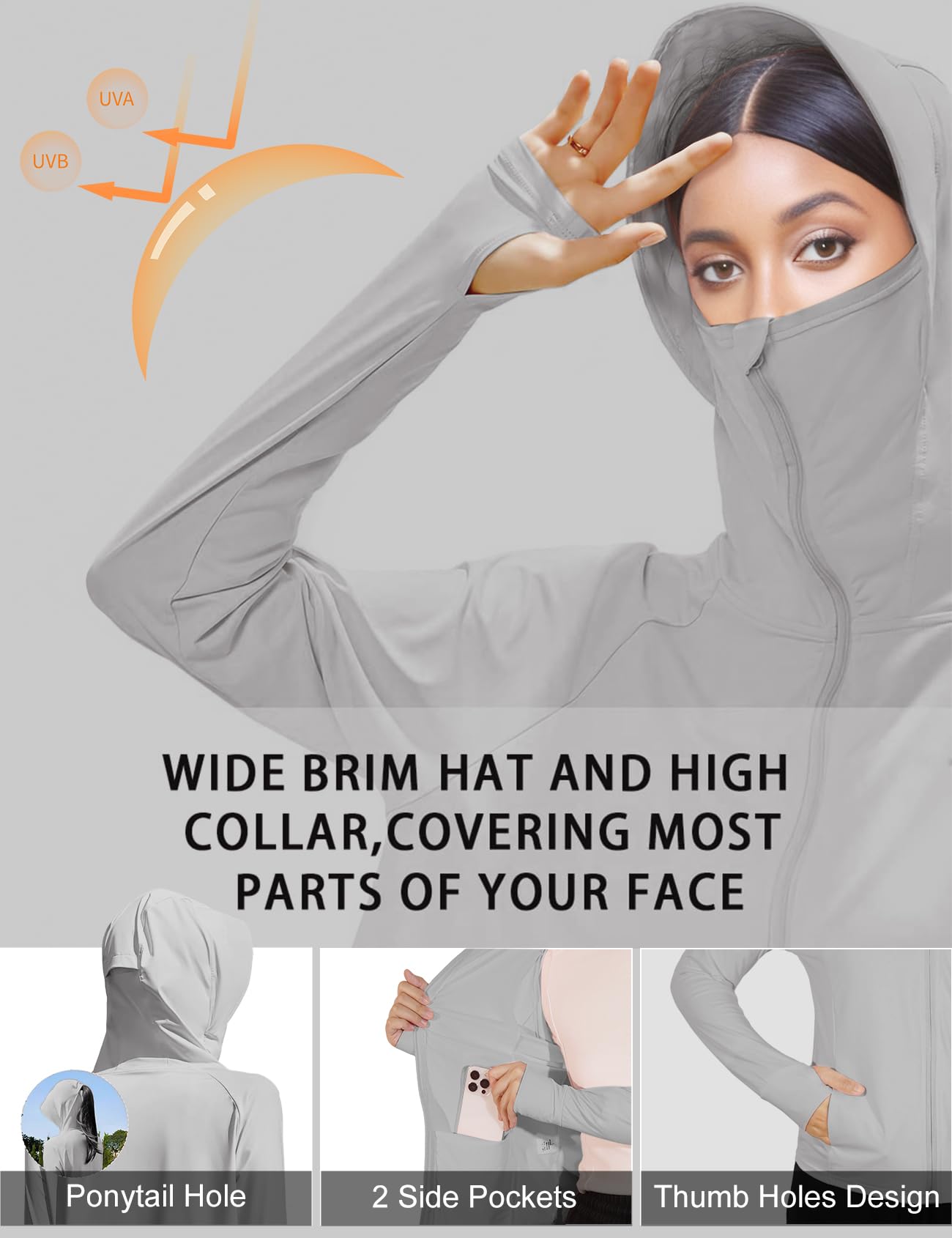 Venzina Women's UPF 50+ Lightweight Athletic Jacket for Outdoor Hiking with Wide Brim Hat and Face Shield | Quick Dry Nylon Sun Protection Hoodie