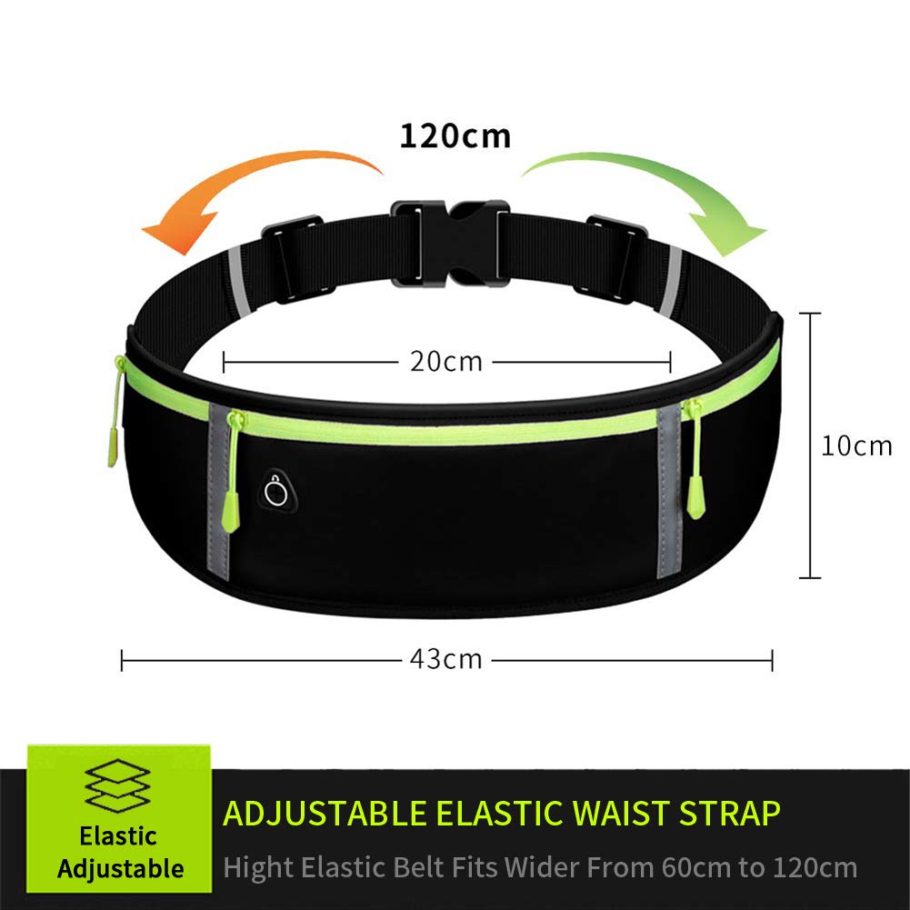 ZIBUYU Waist Bag for Travel and Running with 60–120cm Adjustable Strap Waterproof Lycra | Black Slim Pouch for Men and Women