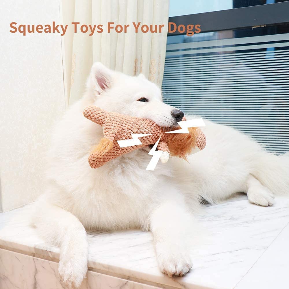 Qpets Dog Toys for Small and Medium Dogs featuring Squeaky Plush Lion 15 Inch | Teeth Cleaning Chew Toy