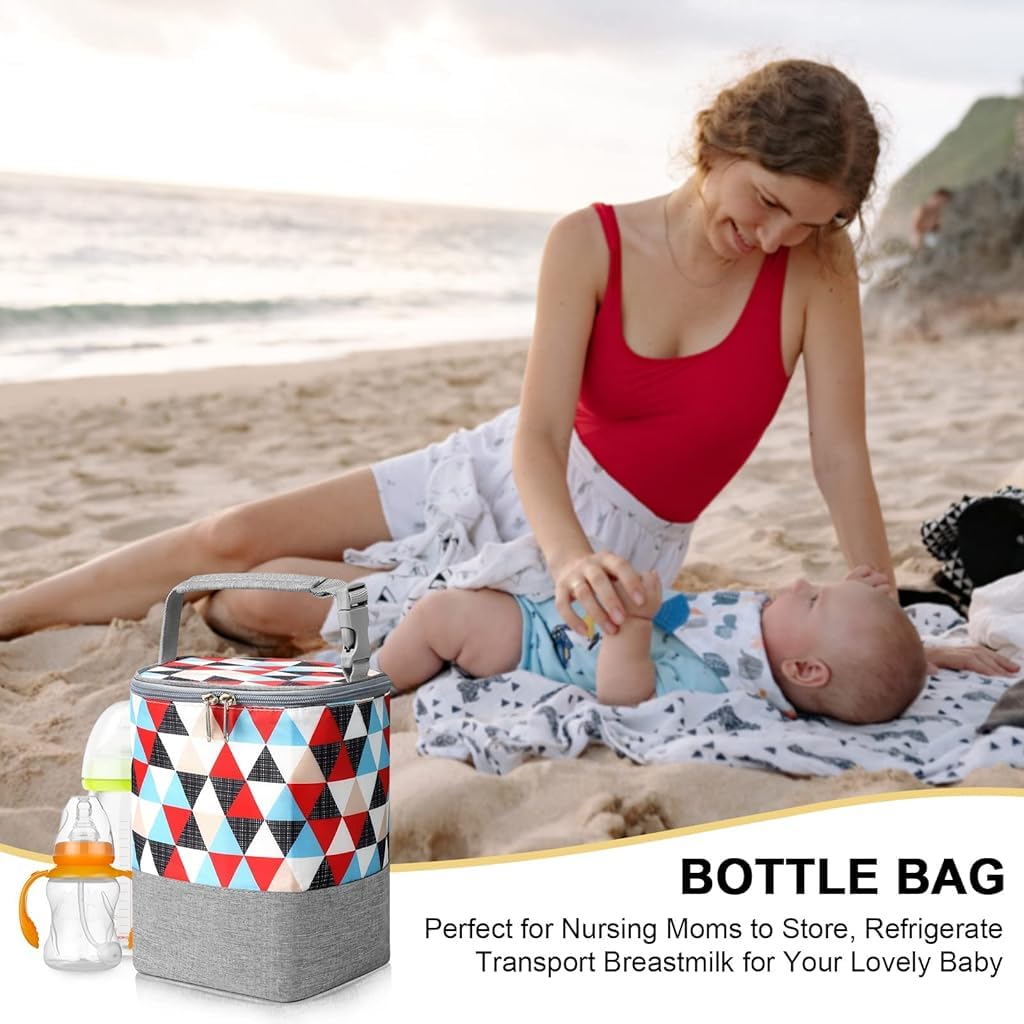 SNOWIE SOFT® Baby Bottle Insulated Bag Fashion Print Baby Bottle Storage Tote Bag for 4 Baby Bottles (8 Oz) Baby Bottle Warmer Cooler Bag Portable Food Storage Bag Pouch