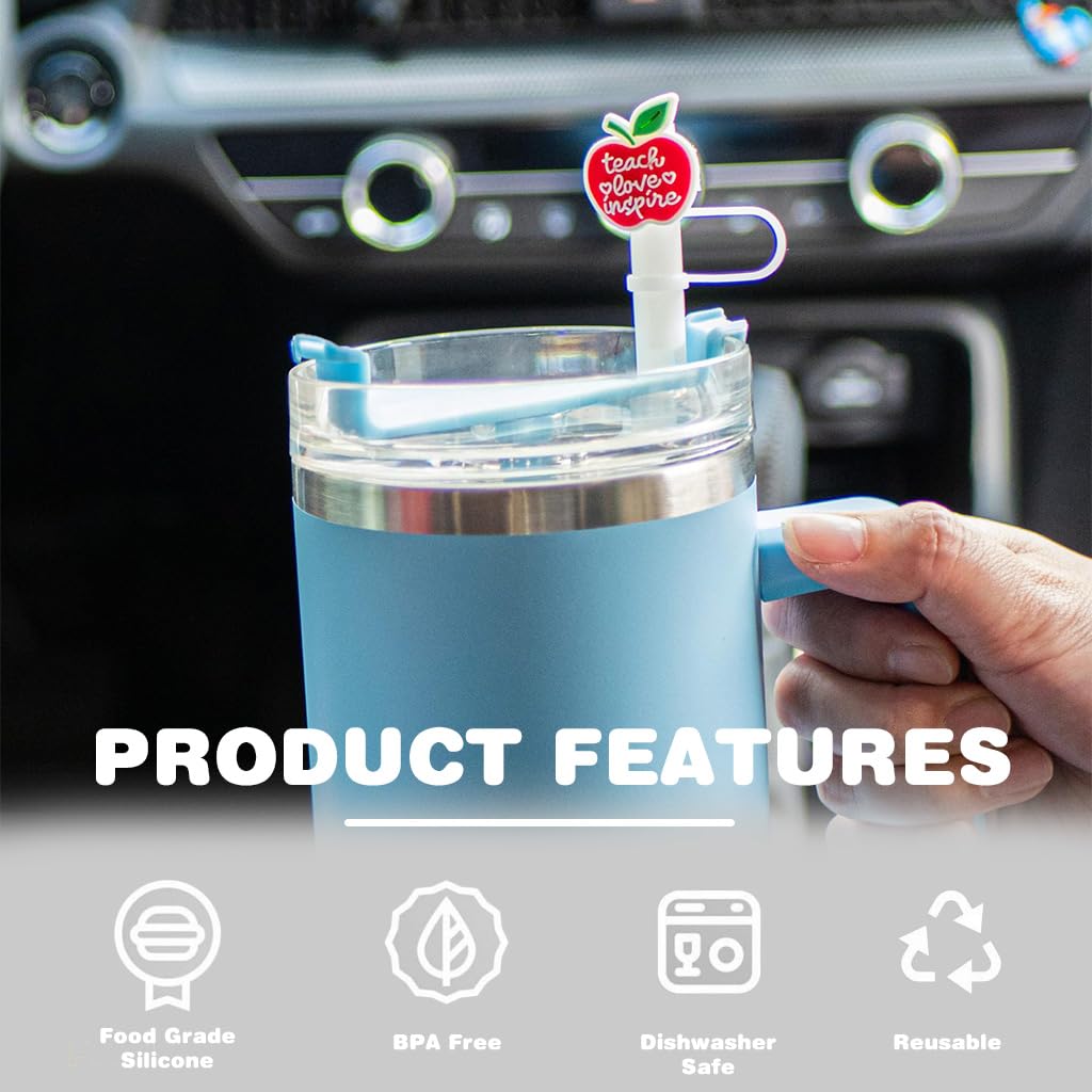 HASTHIP Straw Cap Set for Stanley Cup featuring 12pcs Silicone Lids for 9–10mm Straws | Charming Cup Accessories