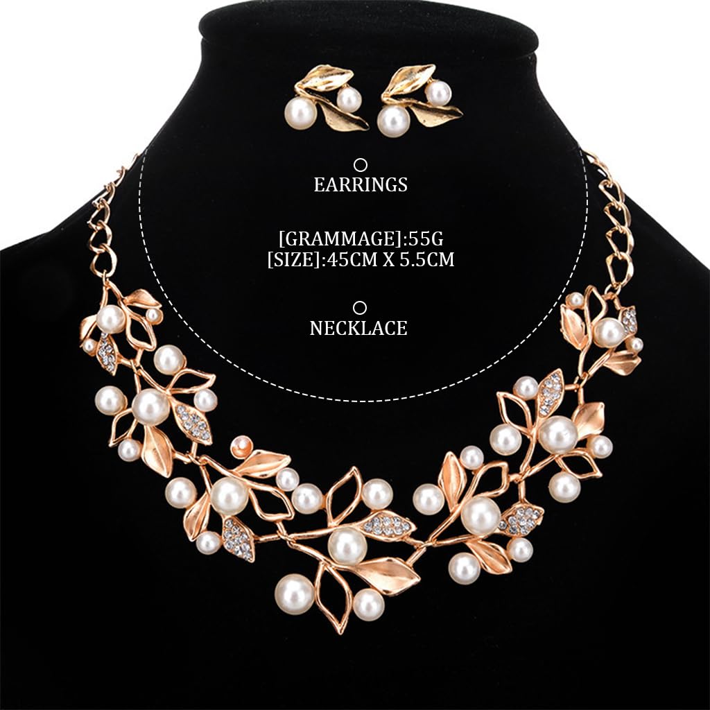 Zibuyu Necklace and Ear Studs Combo Set featuring Floral Pearl Design with Golden Finish | Elegant Women Jewelry Gift
