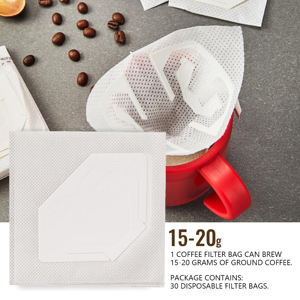 Supvox Paper Coffee Filter Bags for Travel and Camping 30 pcs with Hanging Ears | Biodegradable Disposable Design
