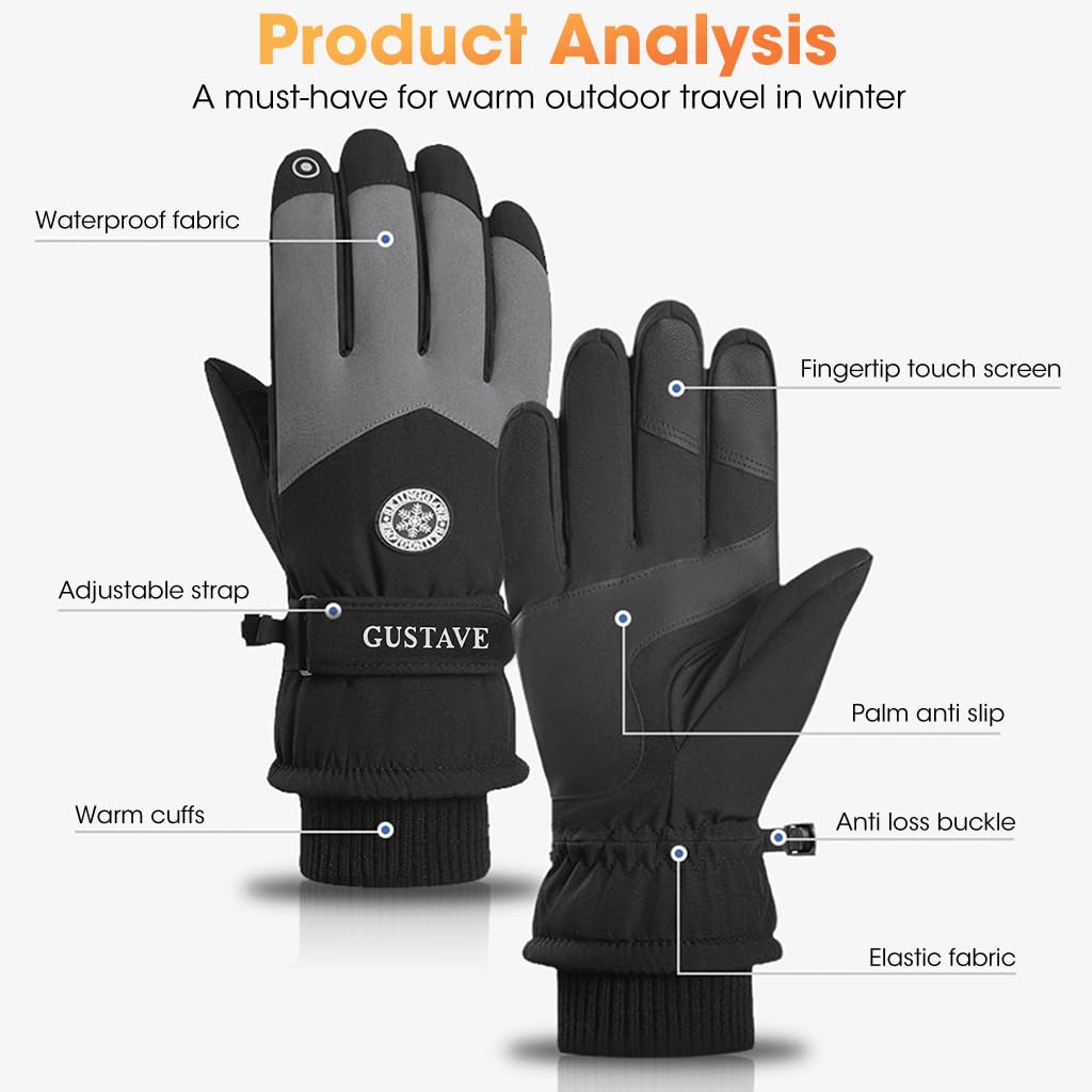 GUSTAVE Winter Gloves for Outdoor Riding with Touch Screen Fingertips and Anti Slip Palm | 27cm Length