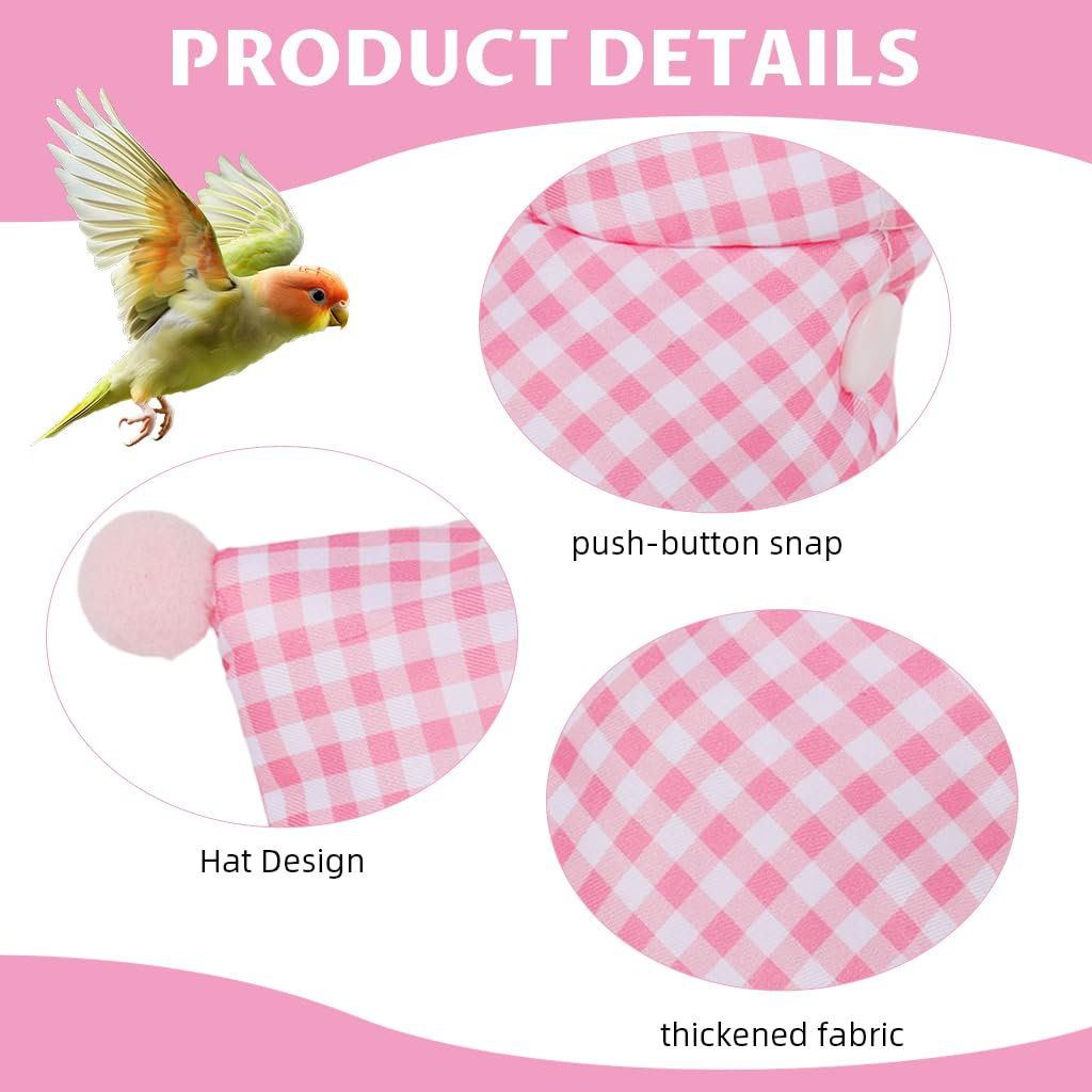 Qpets Bird Clothes for Winter with Snap Button Closure and Pink Checkered Plush Cloak | Cozy Hooded Coat for Parrots