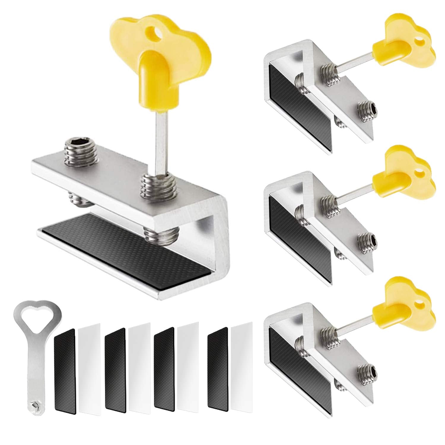 SNOWIE SOFT  4 Sets Sliding Window Locks, Baby Safety Lock, Security Window Lock Aluminum with Key, Window Stoppers for Slide Door, Adjustable Security Locks for Kids Room Hung Windows