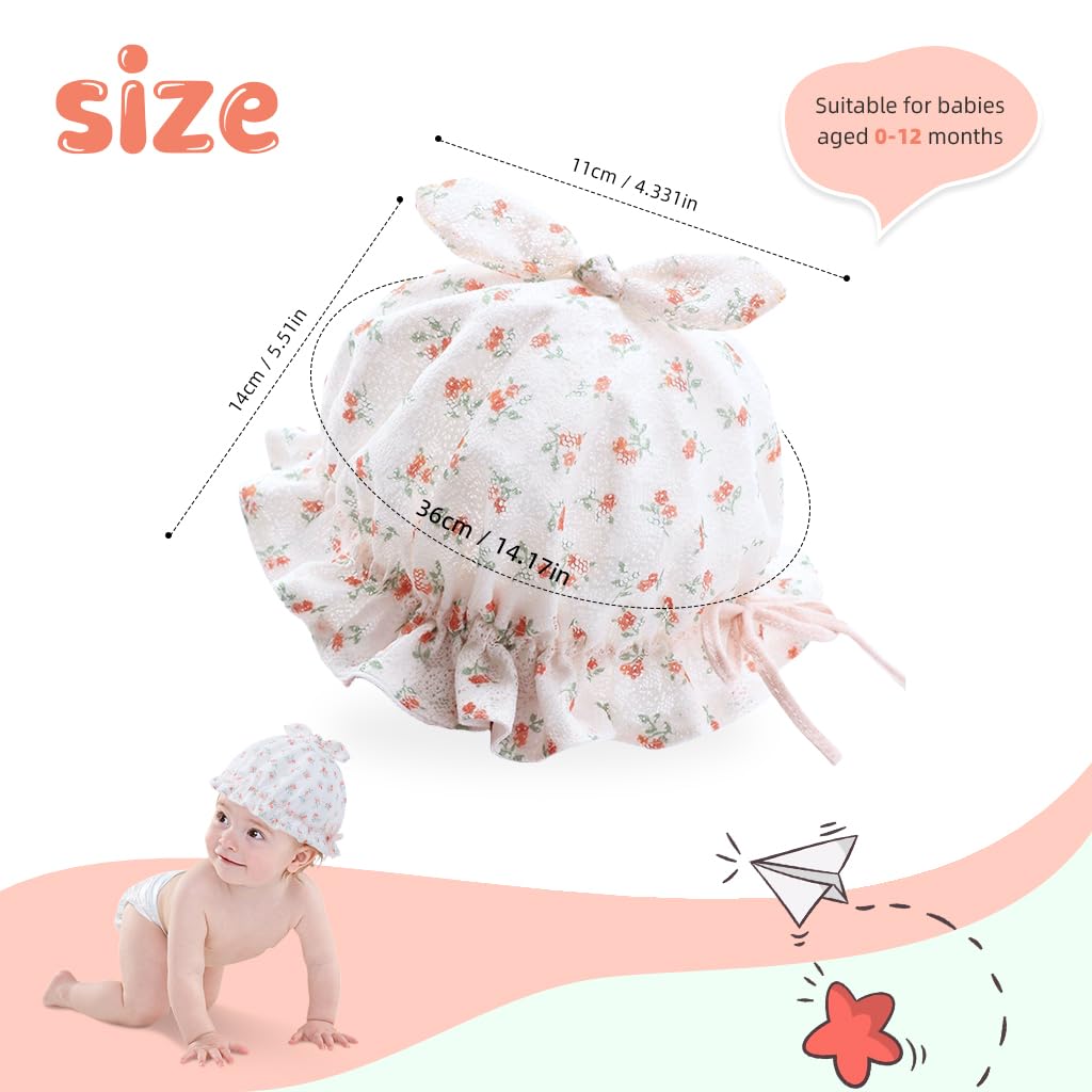 SNOWIE SOFT® Baby Hat for Girls, Hat for Baby Girl Cute Fragrant Flowers Summer Hat Lovely Print Lace Edging Bucket Hat for Outdoor UV Protection Baby Cap 6-12 Months