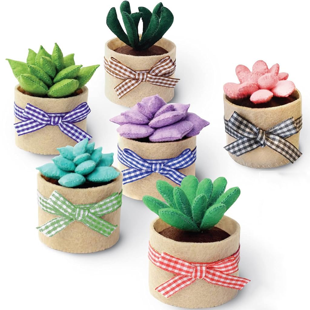 PATPAT® DIY Hand Sewing Craft Material Kit Set of 6Pcs DIY Sewing Mini Succulents Desk Decor Material Kit with Tools DIY Hand Sewing Project DIY Activity Material Kit for Adults DIY Handcraft Gift