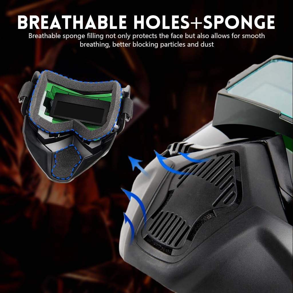 Serplex Welding Helmet for Arc Protection with Auto-Darkening Goggles and 10 Lenses | Lightweight PP Face Mask with Adjustable Strap