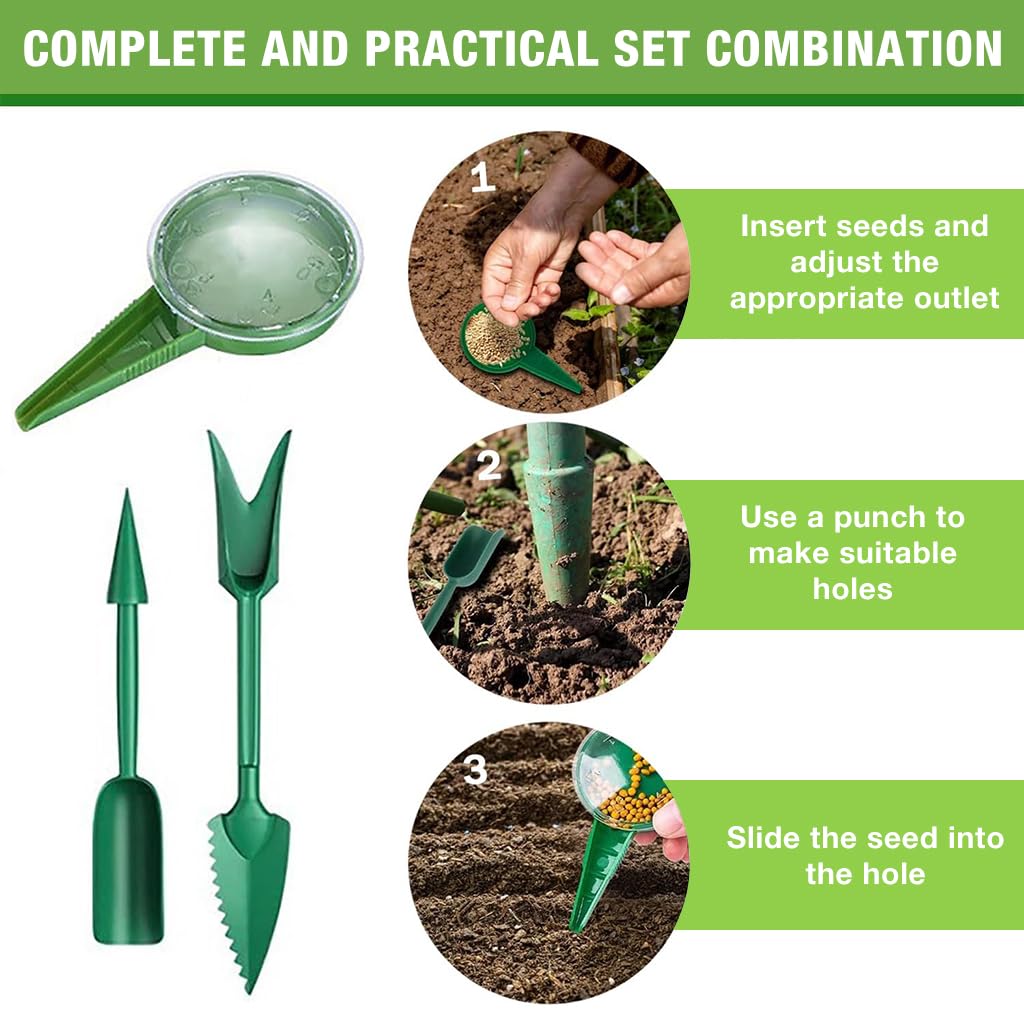 HASTHIP® Manual Seeder Kit with 10pcs Plant Markers & Drill, Adjustable Precision Seed Dibber for Garden, Patio, Pots, Mini Sowing Seed Dispenser for Flower Pots, Flower Bed