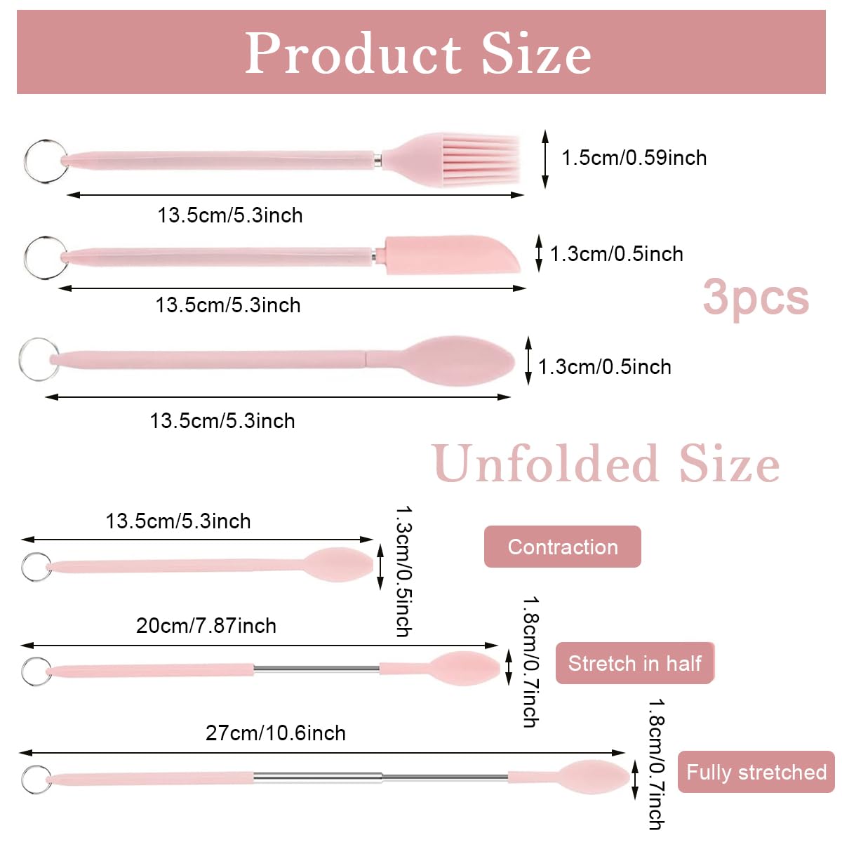 HASTHIP Mini Silicone Scooping Tools for Kitchen and Beauty Use 3Pcs Set | Telescopic Handles with Food‑Grade Silicone and Steel