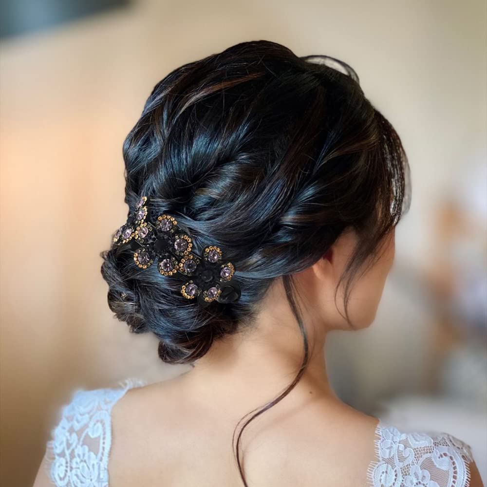 MAYCREATE Magic Bun Hair Clip for Women with Anti Slip Comb and Floral Rhinestones 20cm | Elegant Bridal Hair Accessory
