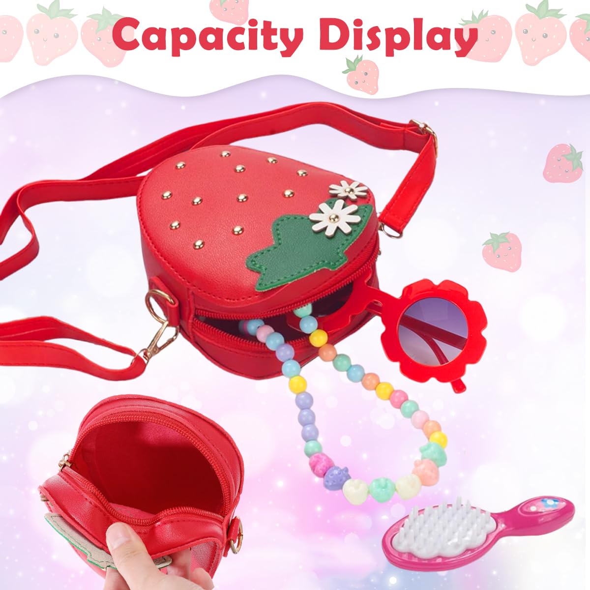 PATPAT Strawberry Sling Bag featuring Dual Straps with 4.7x1.6x5.5 in Design for Girls | Nylon Mini Purse