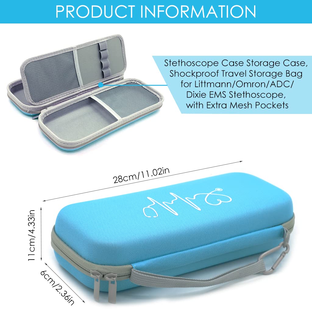 ZORBES Stethoscope Case for Littmann and Omron with Mesh Pocket & EVA Shell | 11.2×4.7×2.2 in Blue