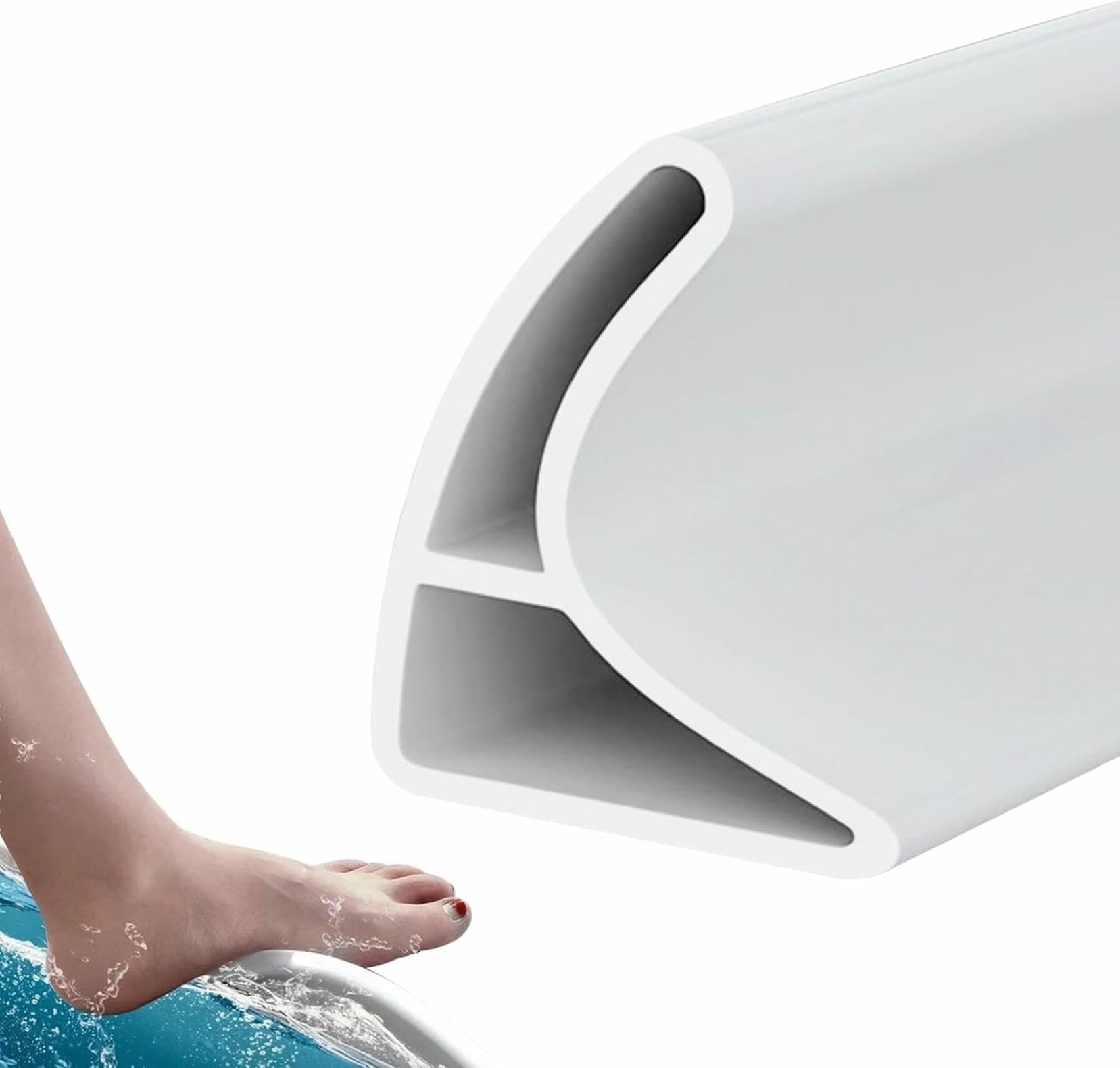 HASTHIP® Bathroom Water Barrier Strip, 3.3ft Self Adhesive Shower Dam Strip Water Stopper Soft Threshold Seal Strip Curved for Dry Wet Separation