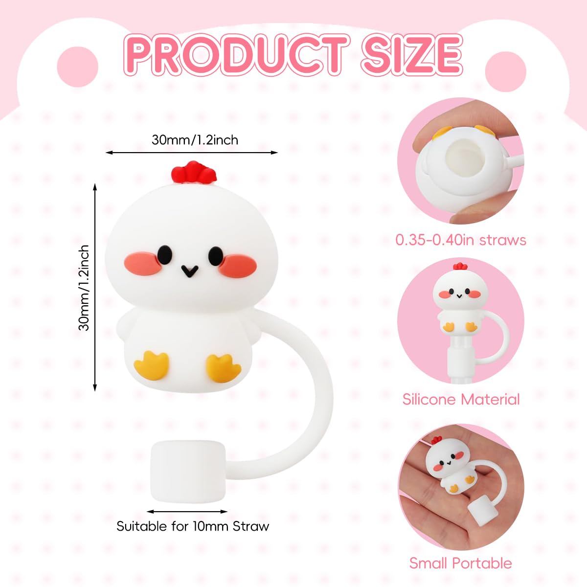 ZIBUYU Cartoon Straw Cap Set for Stanley Cup featuring Anti-Lost Loop & Soft Silicone | 5pcs for 10mm Straws