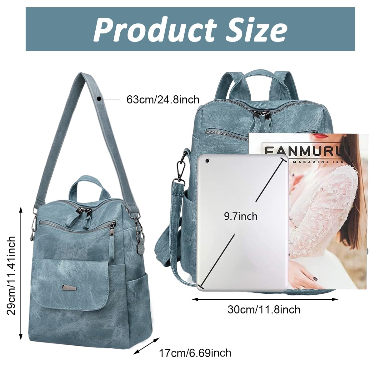 PALAY PU Leather Backpack for Travel featuring Safe Back Zipper Pocket and 12x11 in Capacity | Vintage Caramel and Blue Style for Women and Men