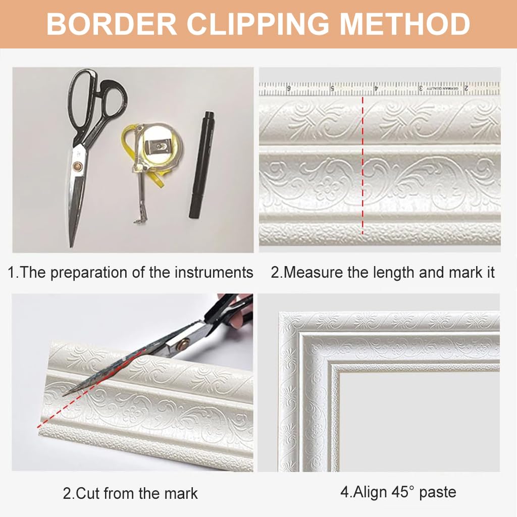 HASTHIP® Peel Stick 3D Foam Molding Trim Self Adhesive, Crown Wallpaper Border Flexible, DIY Wall Edging for Home & Hotel, Flexible Wall Base Moulding Trim Mirror Border Wall Lines, 2.3 M x 7.8 CM