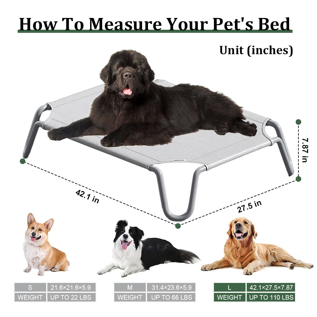 Qpets® Dog Bed Breathable Mesh Pet Bed Moving Dog Bed All Season Use Cool Bag for Dog Bed Reinforced Steel Stand 42'' x27.5''x7.8'' Large Dog Bed 110lbs Loading Capacity