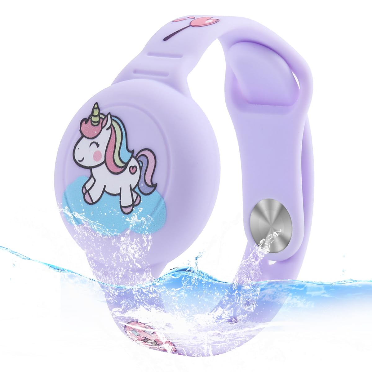 ZORBES Kids AirTag Bracelet Cartoon Unicorn Silicone Bracelet for AirTag Anti-lost AirTag Bracelet Waterproof Full Cover Protection Silicone Cover for AirTag 9 Inches Adjustable Wrist Band for AirTag