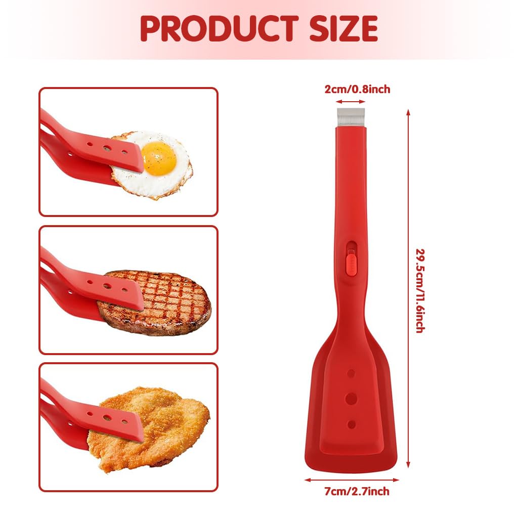 Supvox Fish Turner Spatula for Non Stick Pans with Locking Tongs | Heat Resistant Cooking Utensil