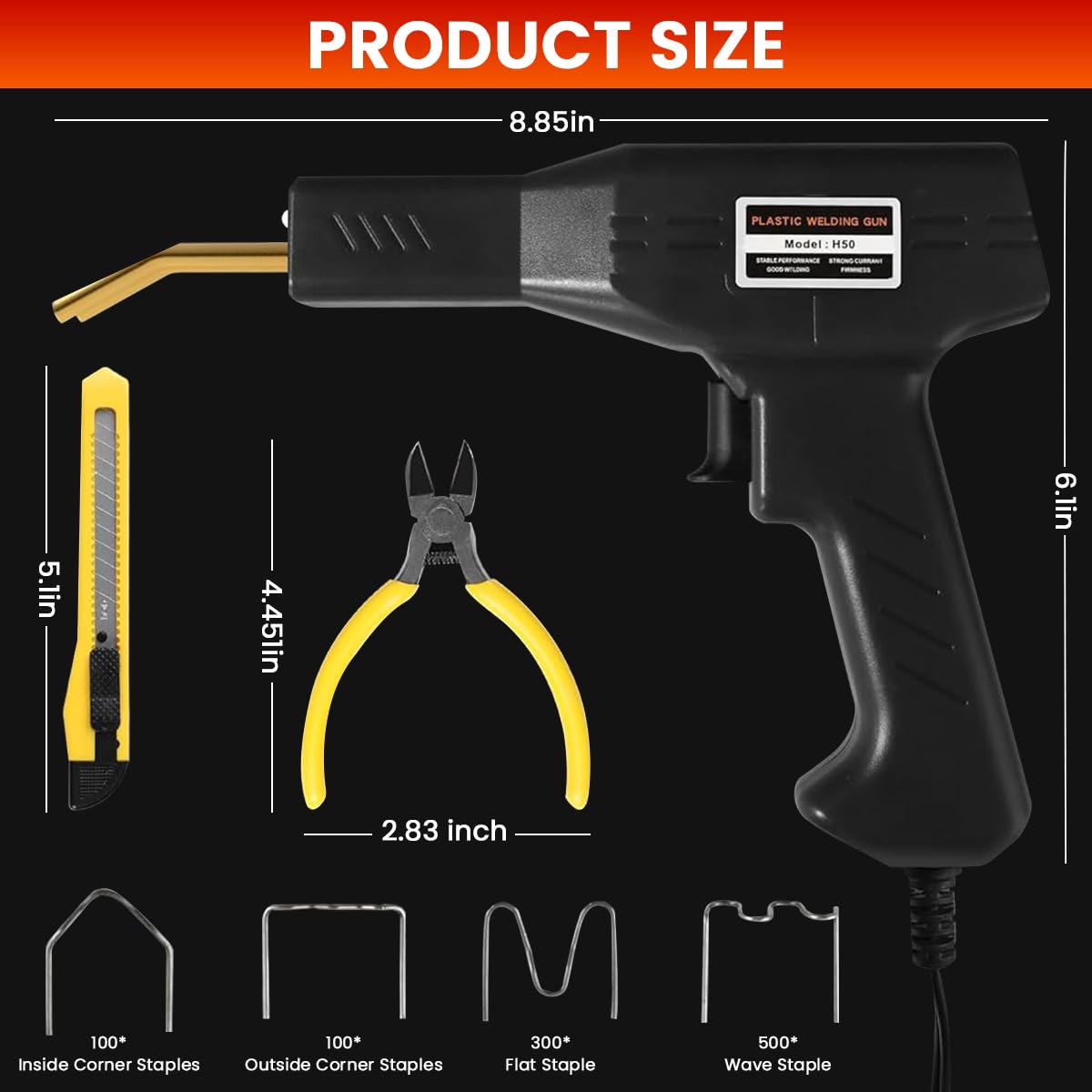 Serplex Plastic Welder for Car Bumper and Kayak Repairs with 50W Fast Heat and 200 Staples