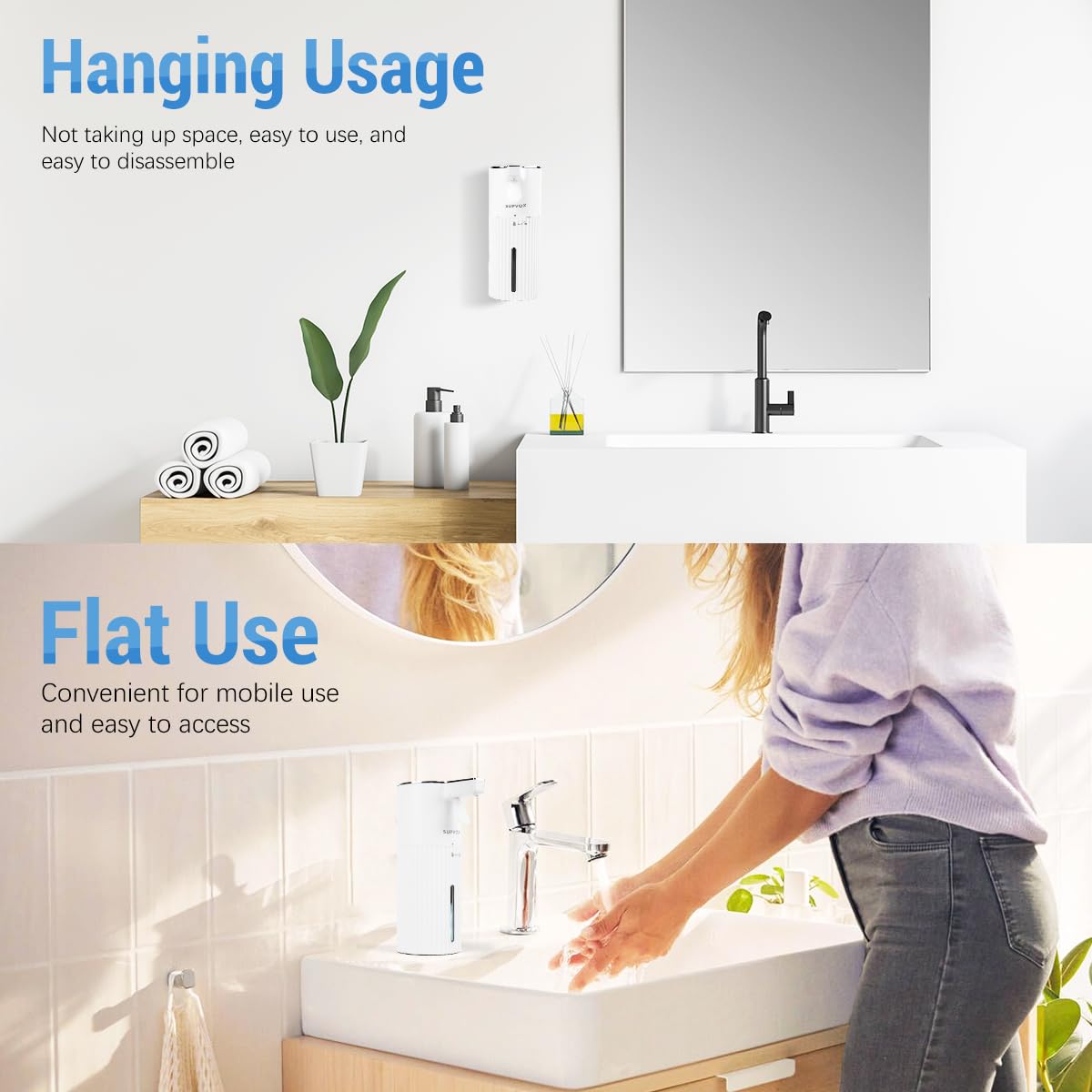 Supvox Hand Soap Dispenser 400ml for Kitchen and Bathroom featuring Push Lever and Dual Mounting | Battery Operated