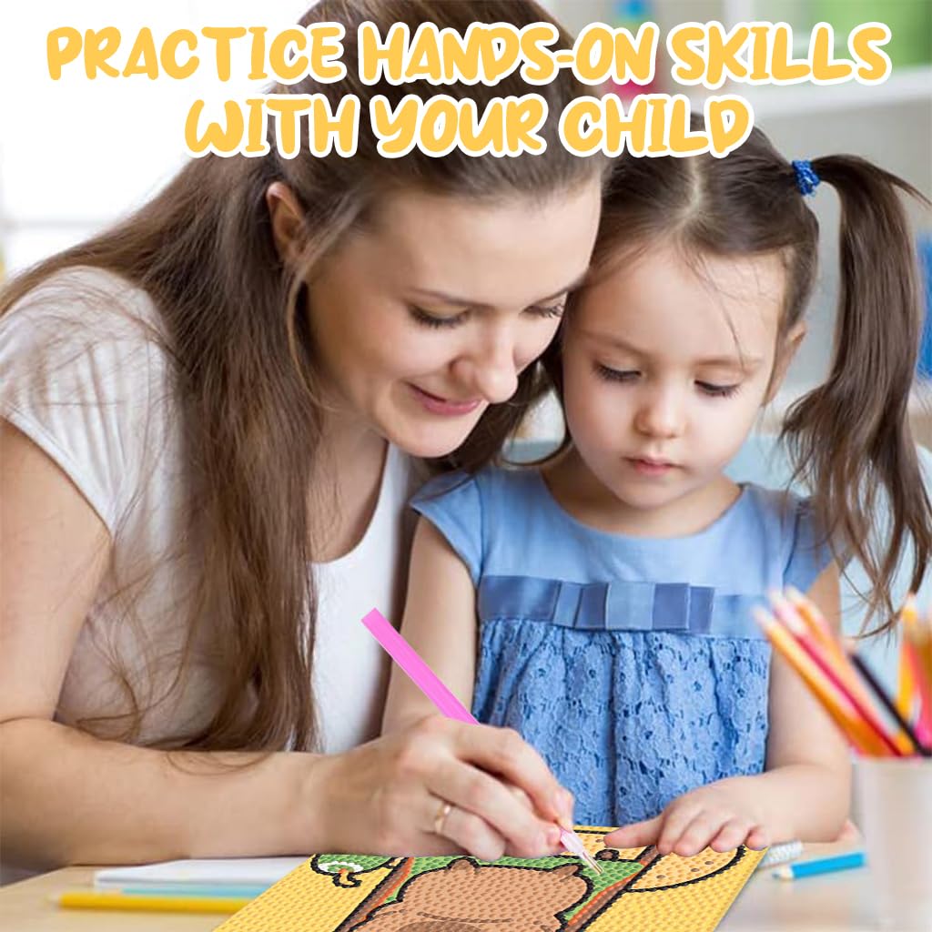 PATPAT DIY Diamond Painting Art Kit for Kids 7 Inches with Wooden Frame and Cute Capybara Design