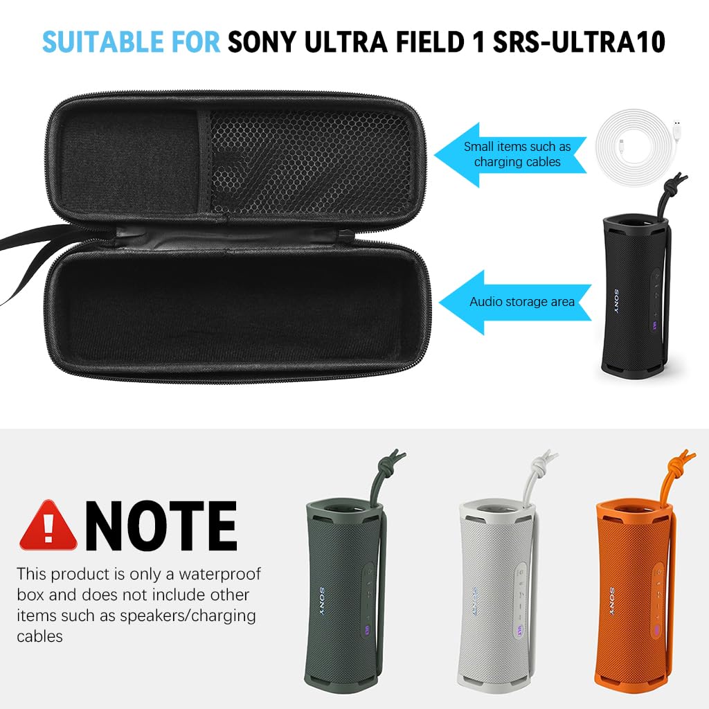 ZORBES Carrying Case for Sony ULT Field 1 and SRS-ULT10 Speakers with Mesh Pocket | Waterproof Nylon Travel Case 9.84x3.35x2.76 in