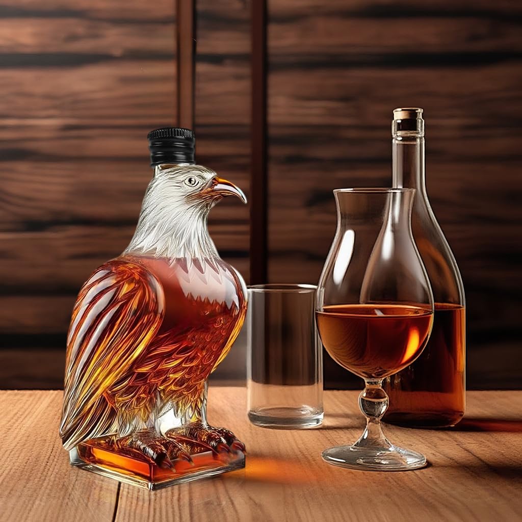 Supvox Eagle Shaped Whiskey Bottle 350ml for Bar Display with Cap and Borosilicate Glass | Elegant Gift Flask