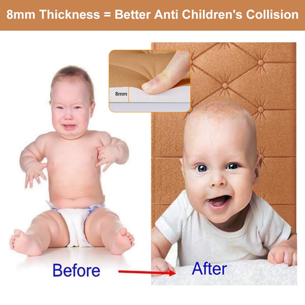 HASTHIP Bed Headboard Foam Panels 4 pcs with 8mm Adhesive Backing in Brown Leather Style | Easy to Install Wall Pads for Bedroom and Living Room Decor