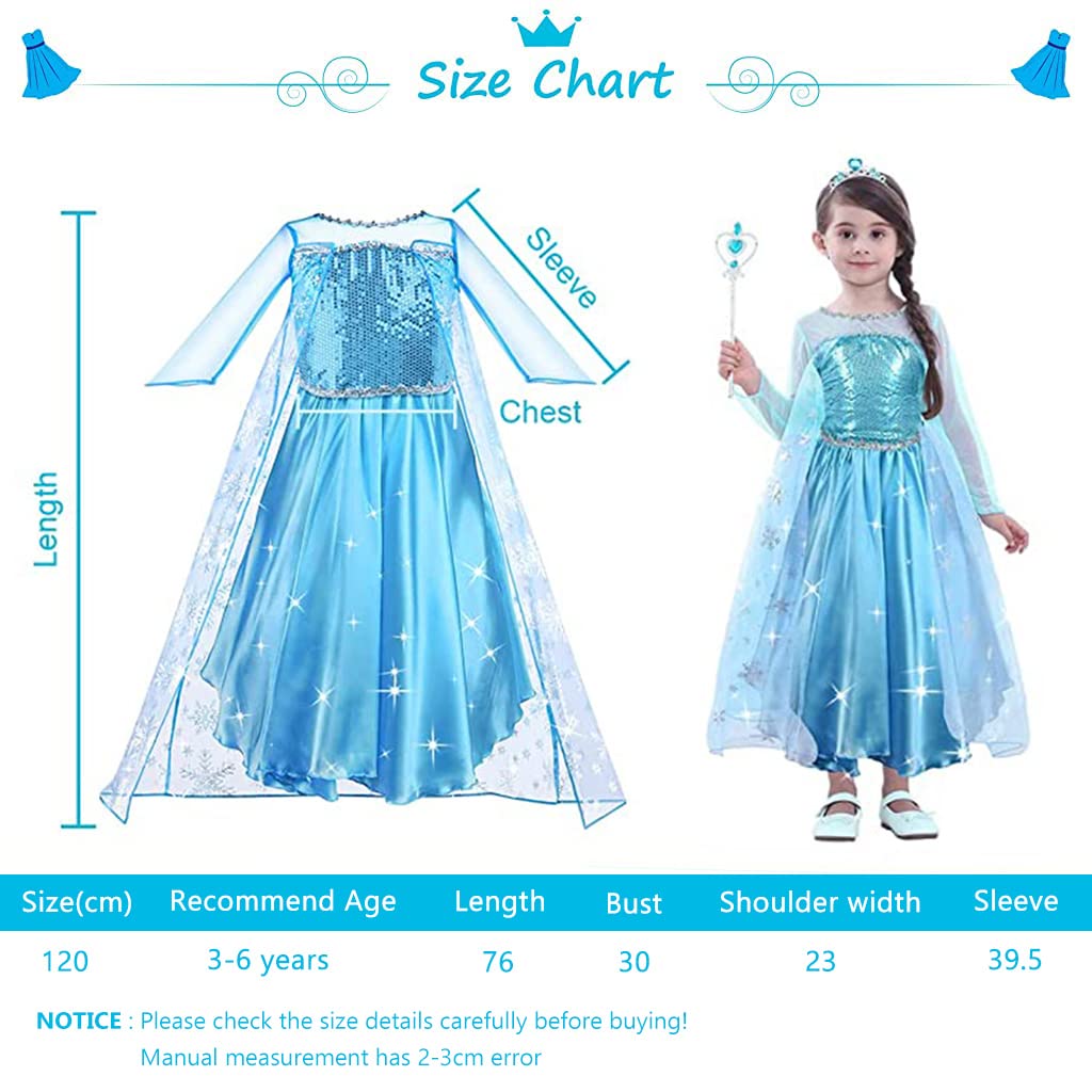 SANNIDHI Elsa Dress for Girls Princess Elsa Costume Dress Sequin Cosplay Clothes Birthday Fancy Party Dress for Toddler Little Girls 3-6 Years(Multicolor)(Nylon + Spandex)