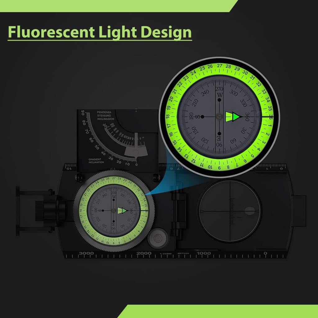 Proberos Compass for Camping and Hiking with Sighting Telescope featuring Glow Dial | Metal Outdoor Navigation Tool