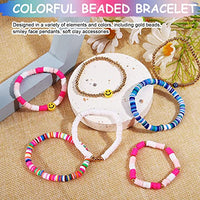 SANNIDHI® 7Pcs Beads Bracelet for Girls Colorful Happy Smile Boho Beaded Bracelets Set Y2K Summer Beach Clay Jewelry for Girls