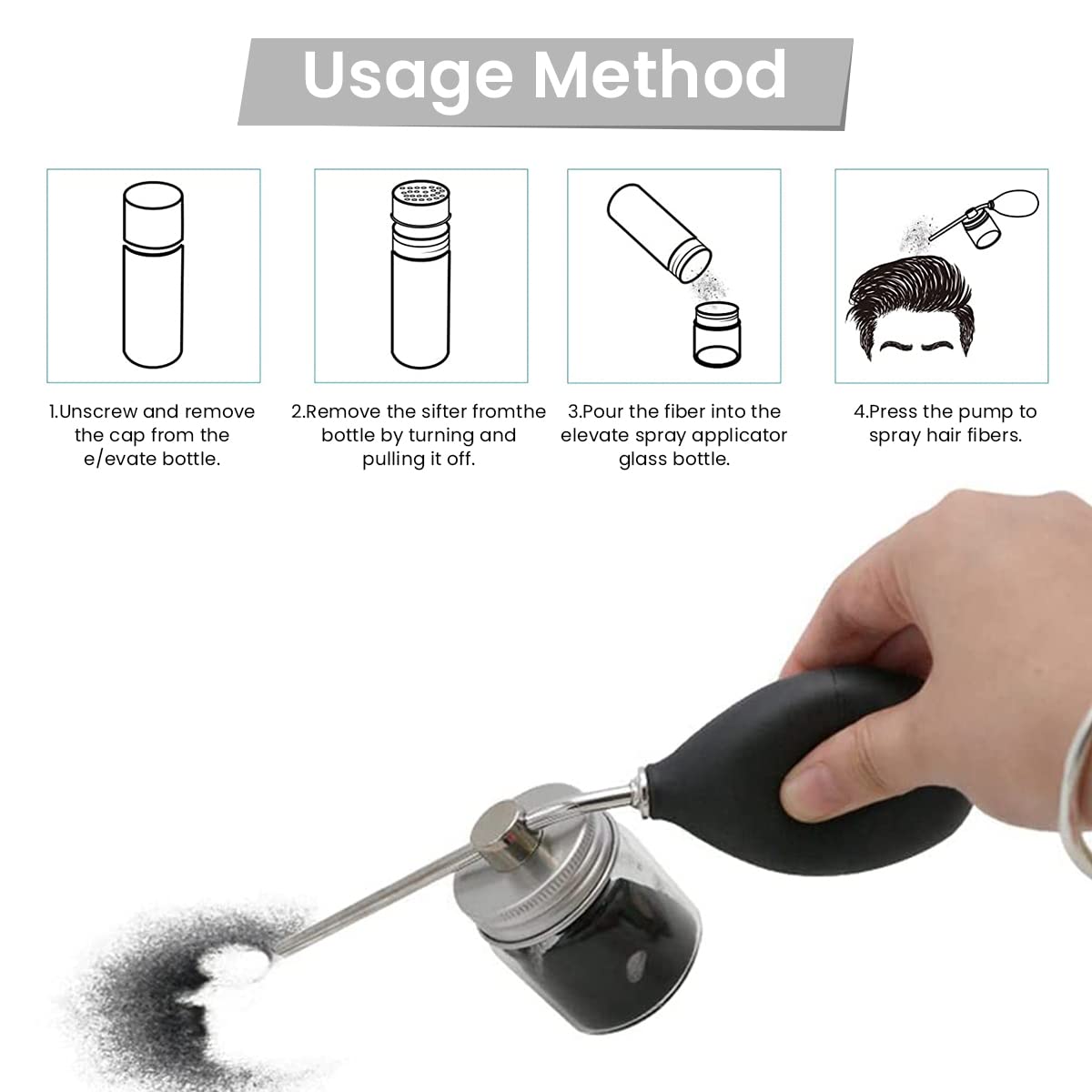 MAYCREATE Hair Building Fibers Spray Applicator for Thinning Hair with Glass Bottle and Metal Nozzle | Portable Refillable Pump