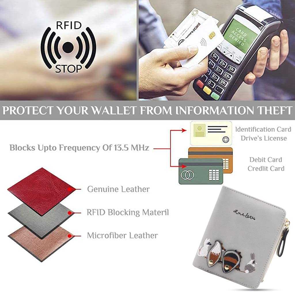 PALAY Small Wallet for Women with Cute Animal Embroidery in Grey PU Leather | 1 Pc Gift