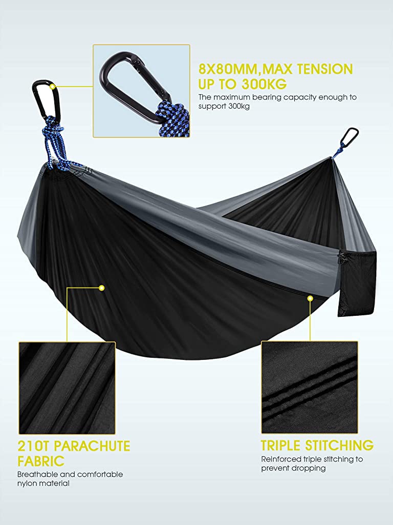 Supvox Camping Hammock for Outdoor Use with Phone Pocket and 275 x 140cm Nylon Material | Portable 200kg Load