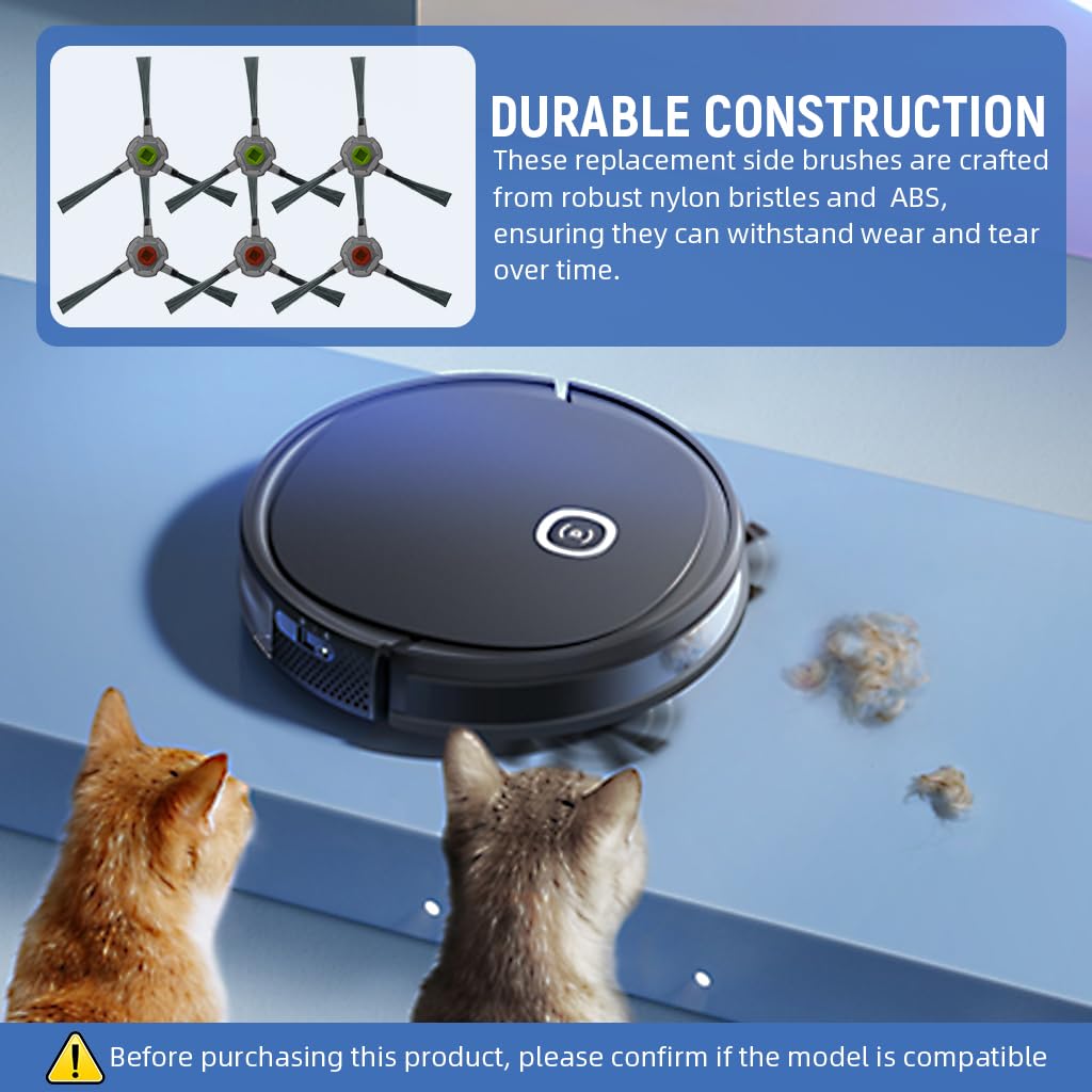 HASTHIP Side Brushes for Ecovacs Robot Vacuum U2 Pro 6pcs with Robust Nylon Bristles | Easy Snap Installation