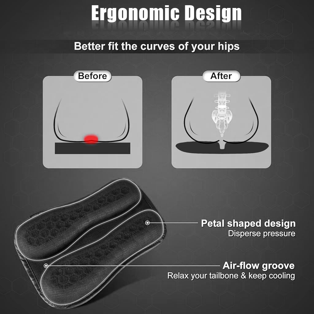 Motorcycle Seat Cushion for Long Rides with 3D Honeycomb Gel Pad and Breathable TPE Material