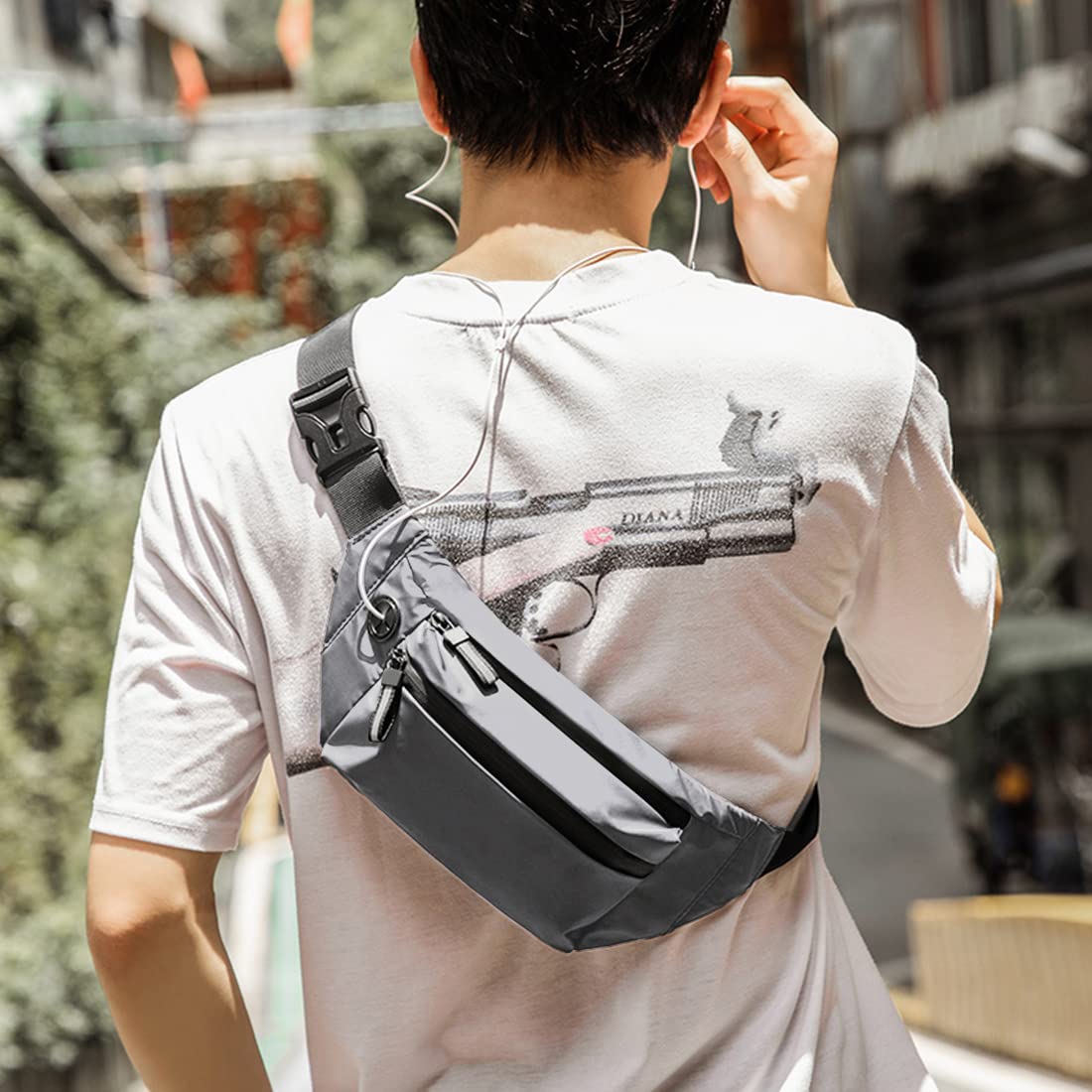 ZIBUYU Fanny Waist Bag for Men and Women Stylish Waterproof Slim Fanny Bag for Travel with Adjustable Strap Small Waist Bag for Traveling Walking Cycling Running Phones Keys Cards - Gray