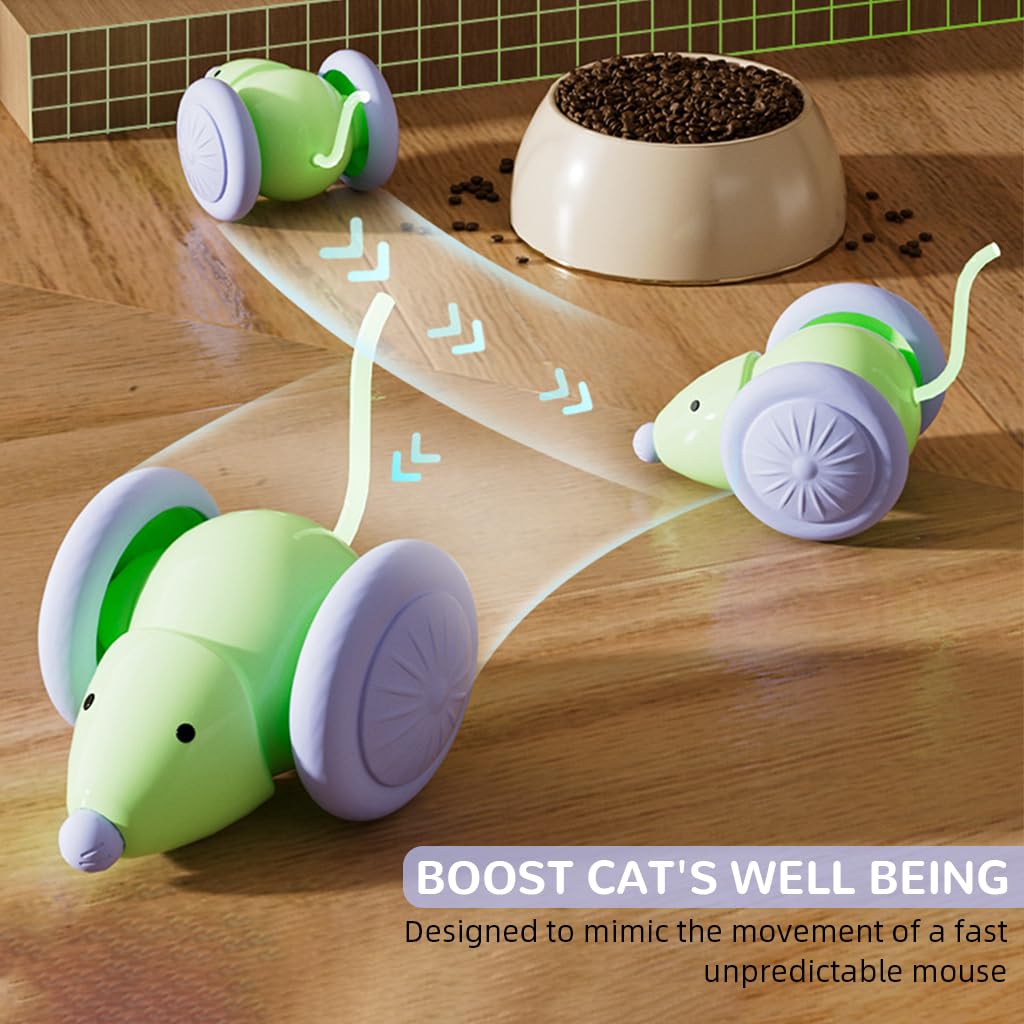 Qpets Auto Run Cat Mouse Toy with Motion Activation and Fluorescent Tails for Indoor Cats