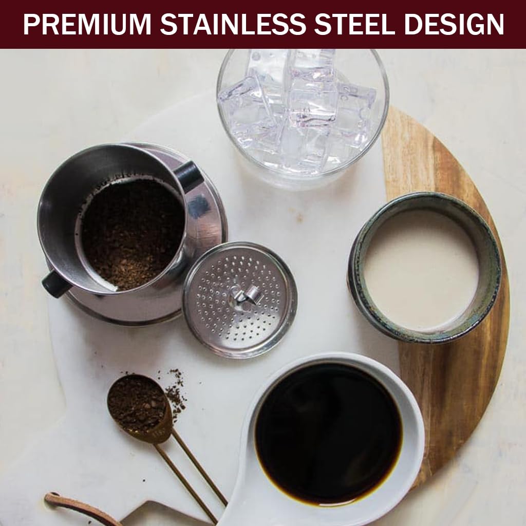 Supvox Vietnamese Coffee Maker Filter for Travel and Office Use with 8 oz Capacity | Stainless Steel Slow Drip Design