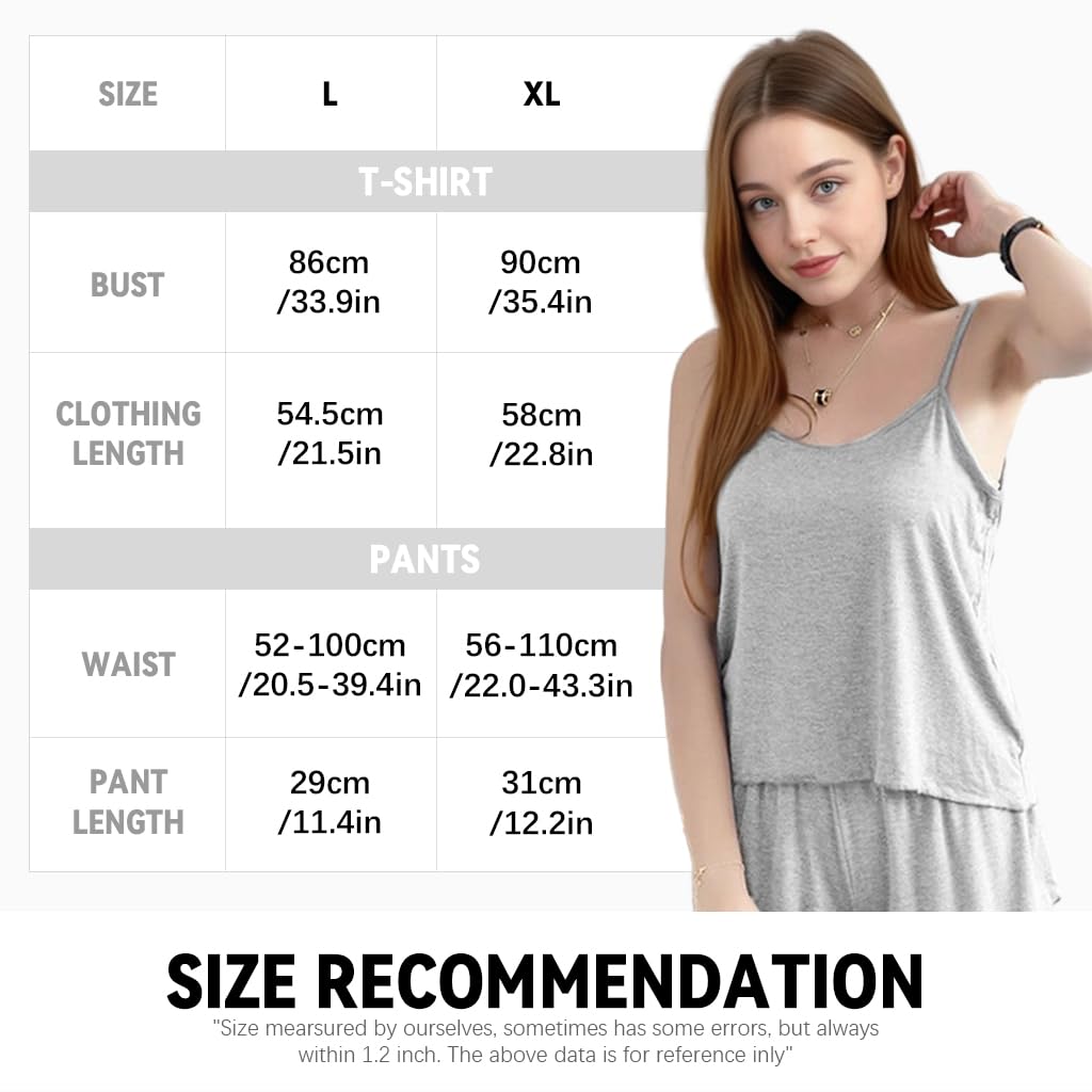 SANNIDHI Pajamas for Women 2 Piece Cami Set with Elastic Waist Shorts in Soft Polyester | Comfortable Lounge and Sleepwear