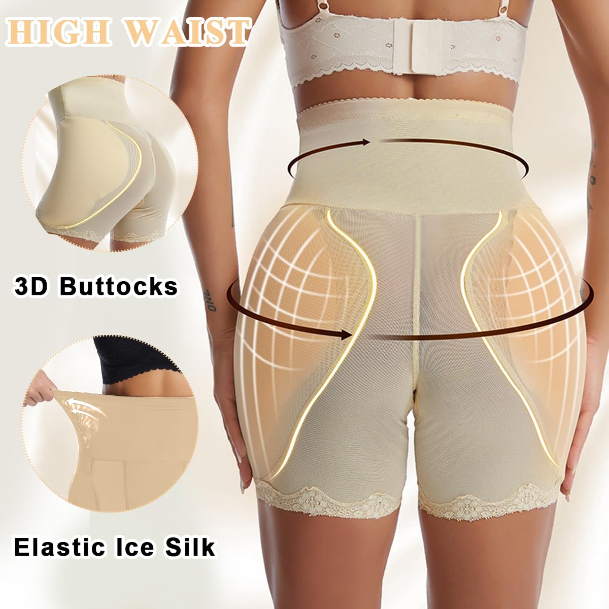 PALAY® Hip Pads for Women Hip Dip Pads, Enhancer Shapewear for Women High Waist Shapewear Butt Lifter Pad Panties, Apricot, XL