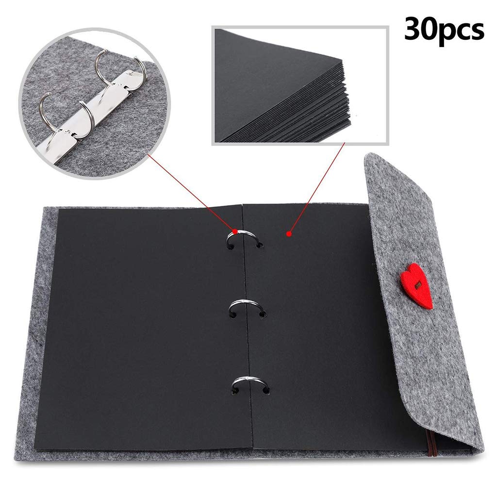 HASTHIP® Photo Album Felt Cover Scrapbook Memory Book Hand Made DIY with 30 Sheets Mothers Day Gift for Mom Wedding Baby Journal Grey 7.5 X 6.9 Inch 60PCS