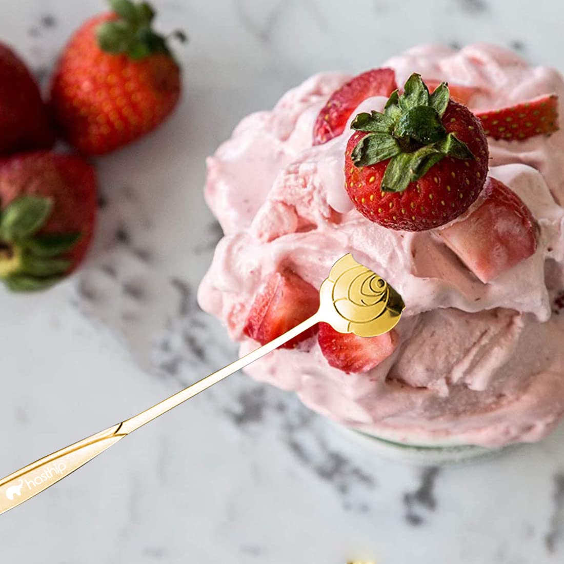 HASTHIP Stainless Steel Golden Spoon Set 6Pcs 6.3 in for Coffee Stirring with Music Note Handle