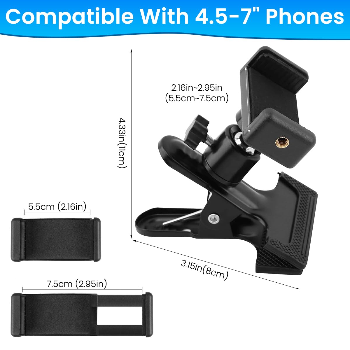 HASTHIP Guitar Phone Holder for Musicians and Streamers with 360° Rotatable Clamp | 2 PCS Black