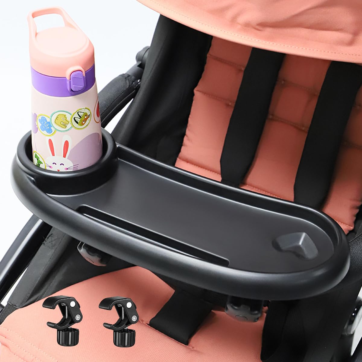 SNOWIE SOFT® Baby Stroller Cup Holder 3 in 1 Baby Stroller Food Tray for Travel Universal Adjustable Stroller Food Tray with Cup Holder & Phone Holder Baby Stroller Modification Accessory