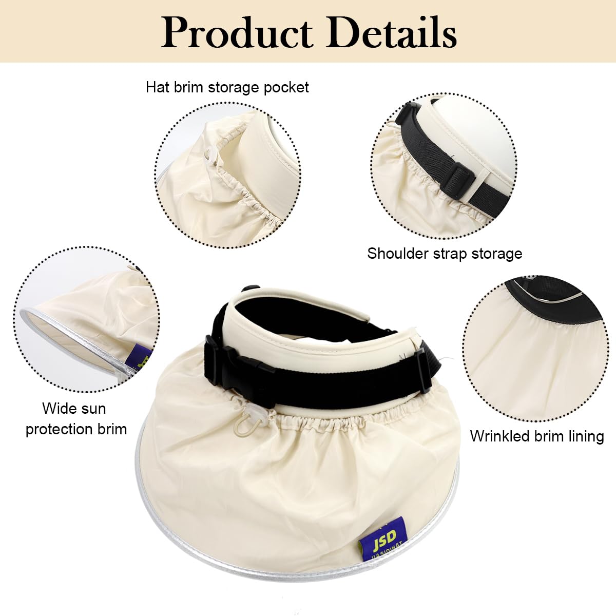 SANNIDHI Summer Caps for Women with 2 in 1 Sun Visor Cap and Handbag | Beige UPF 50+ Hat